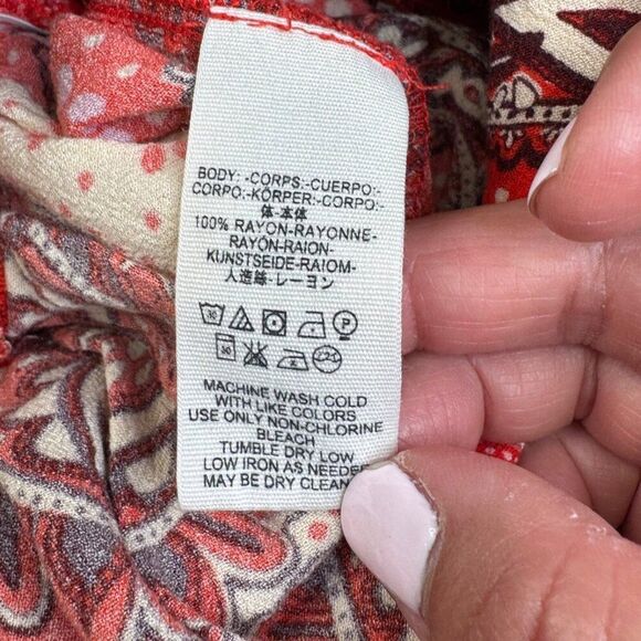 Free People Wide Leg Red Paisley Pants NO BELT - Picture 4 of 9